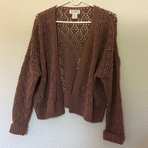 Chocolate Brown Openwork Crochet Cardigan